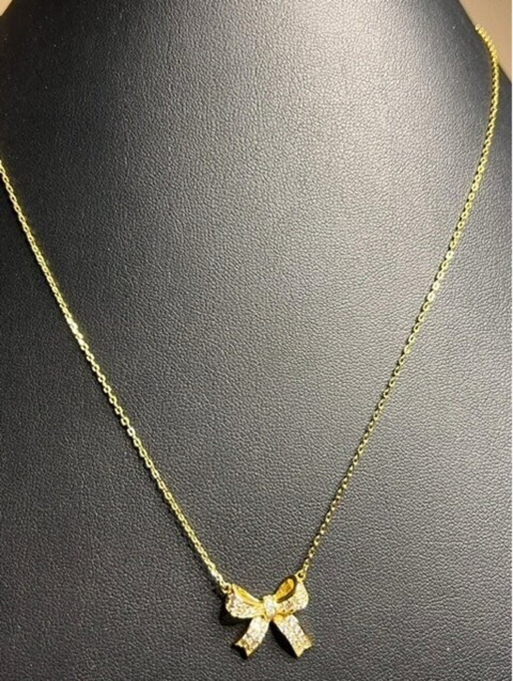 B7077 Vermeil gold plated 925 CZ Elegant Bow Pendant Necklace 18"